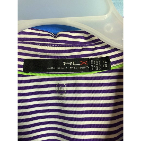 Ralph Lauren RLX Men's Polo Shirt Stripe Purple And White Size XL - Picture 5 of 7